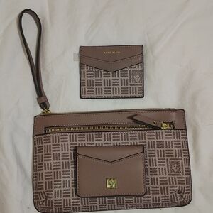 Anne Klein Tan Geometric Wristlet and Card Holder